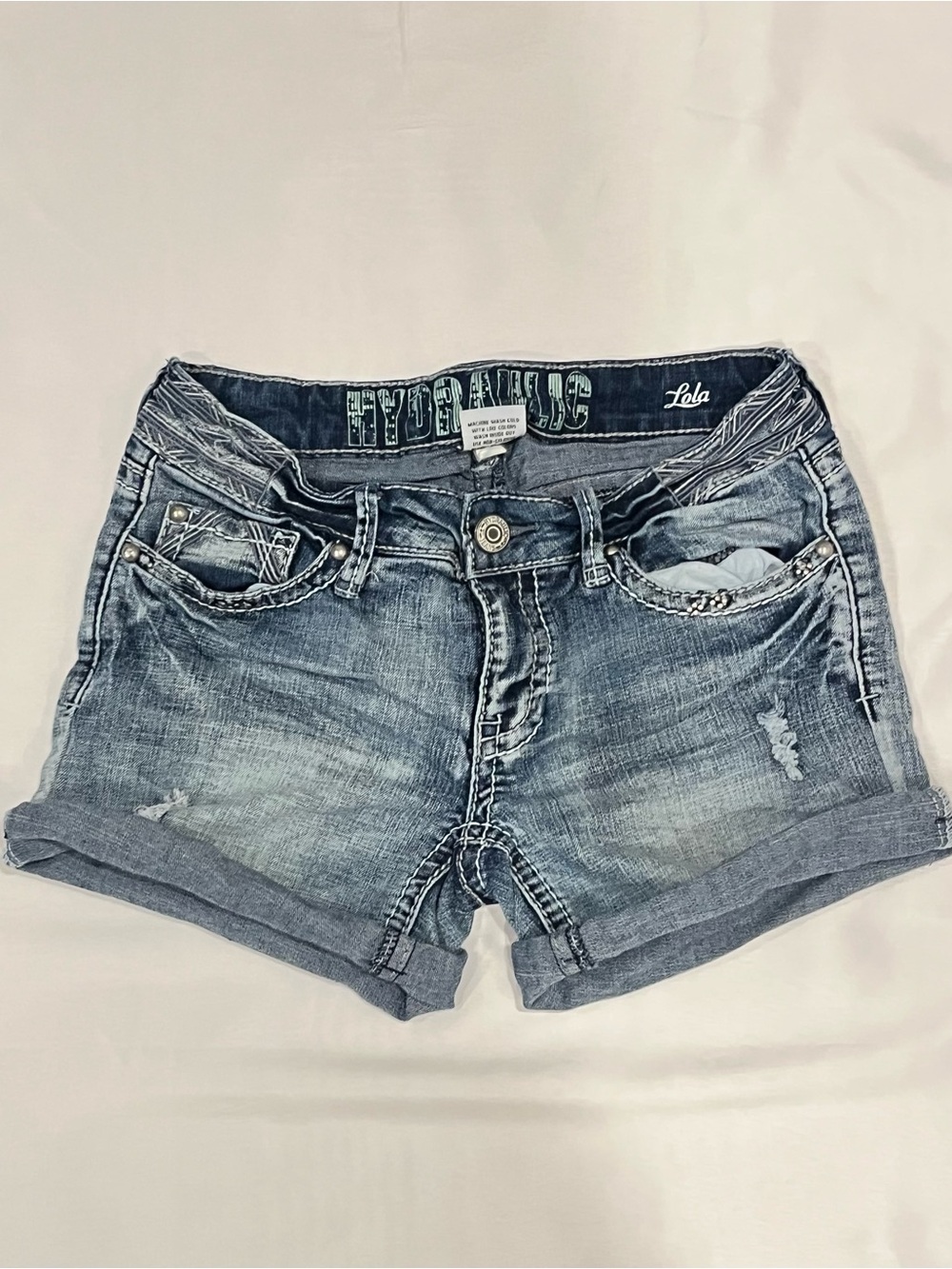 Women's Light Blue Distressed Denim Shorts
